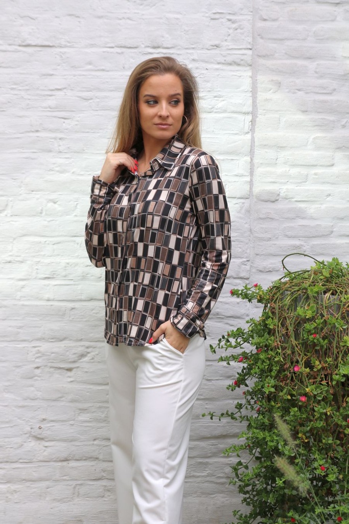[10017334] Blouse Lia nm20 rechthoek motief  - Zwart-beige Detail