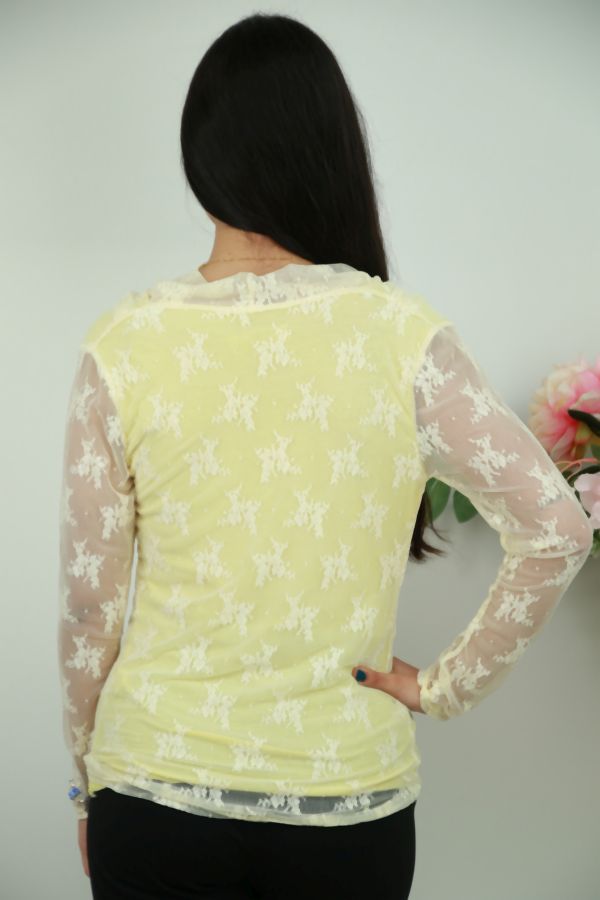 [201554] Blouse Noamy nm47 kant drapagekraag gevoerd  - Lichtgeel Detail