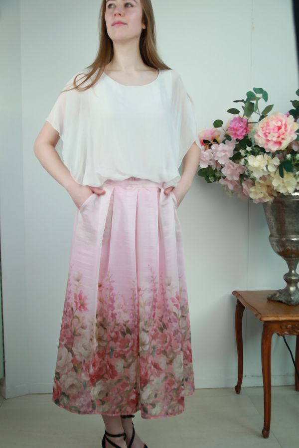 [201562] Klokrok Nicolien nm90 bloemenprint tencel gevoerd - Roze Detail