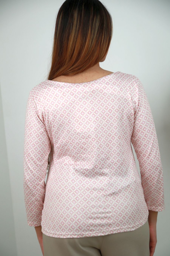 [201570] T-shirt Rodin nm20 blokjes met 4-punt-ster in bol jersey - Wolwit-roze Detail