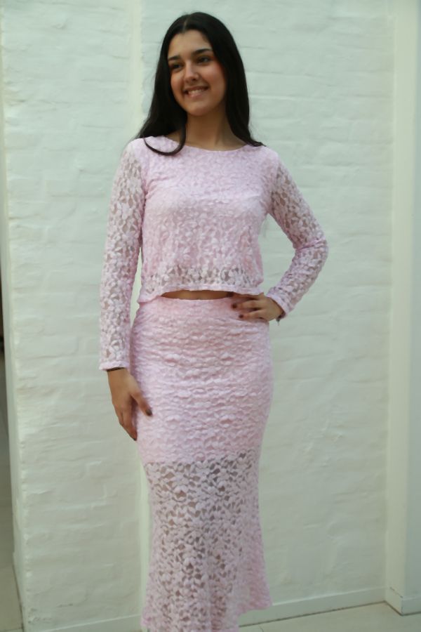 [201595] Setje Norman nm45 blouse met rok kant gevoerd - Roze Detail