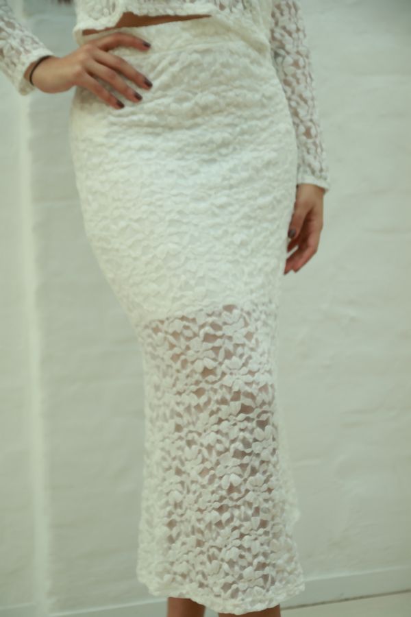 [201595] Setje Norman nm45 blouse met rok kant gevoerd - Wolwit Detail