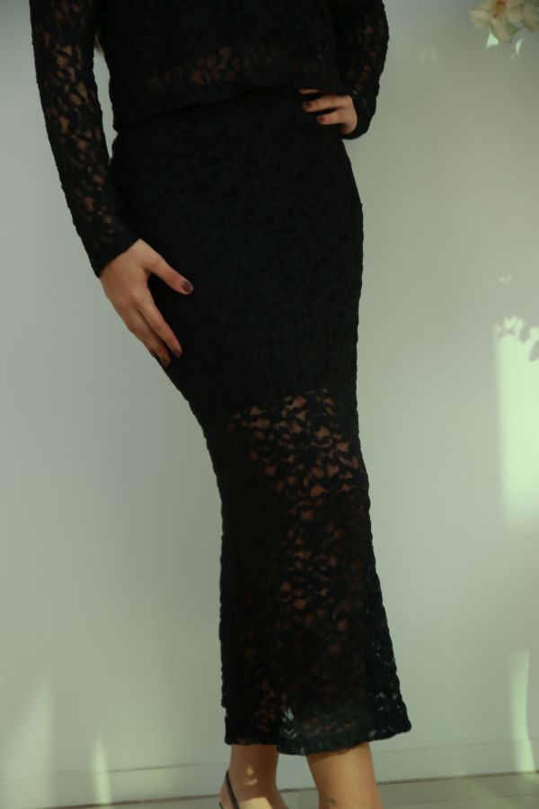 [201595] Setje Norman nm45 blouse met rok kant gevoerd - Zwart Detail