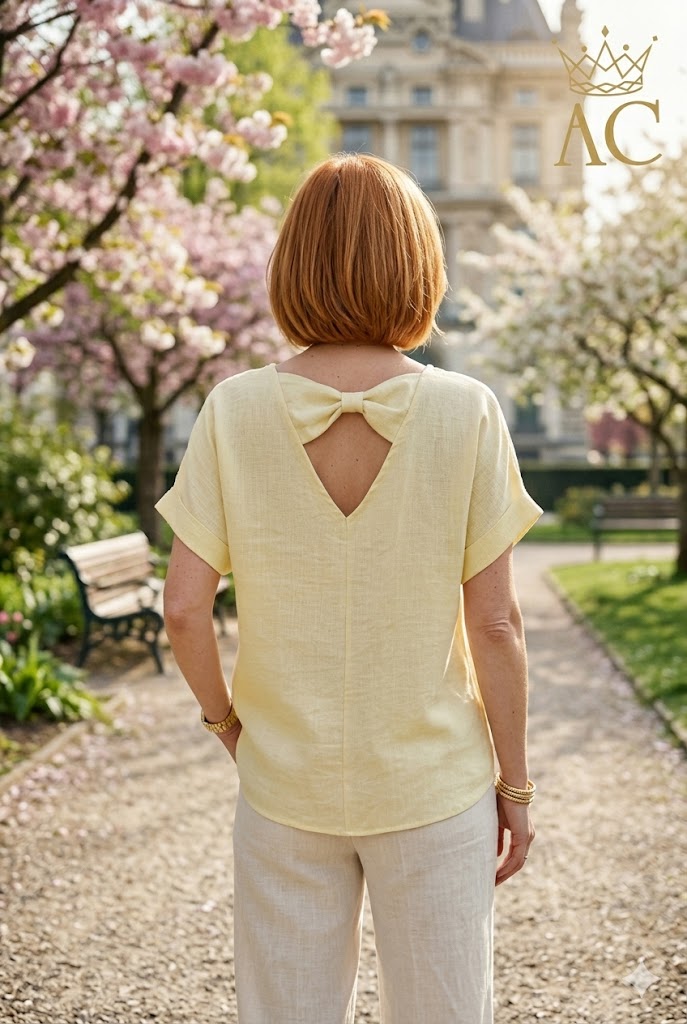 [201698] T-shirt Ria met open gestrikte rug nm85 - Lichtgeel Detail