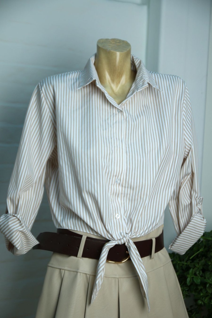 Korte blouse Josiah gelijnd en tailleknoop