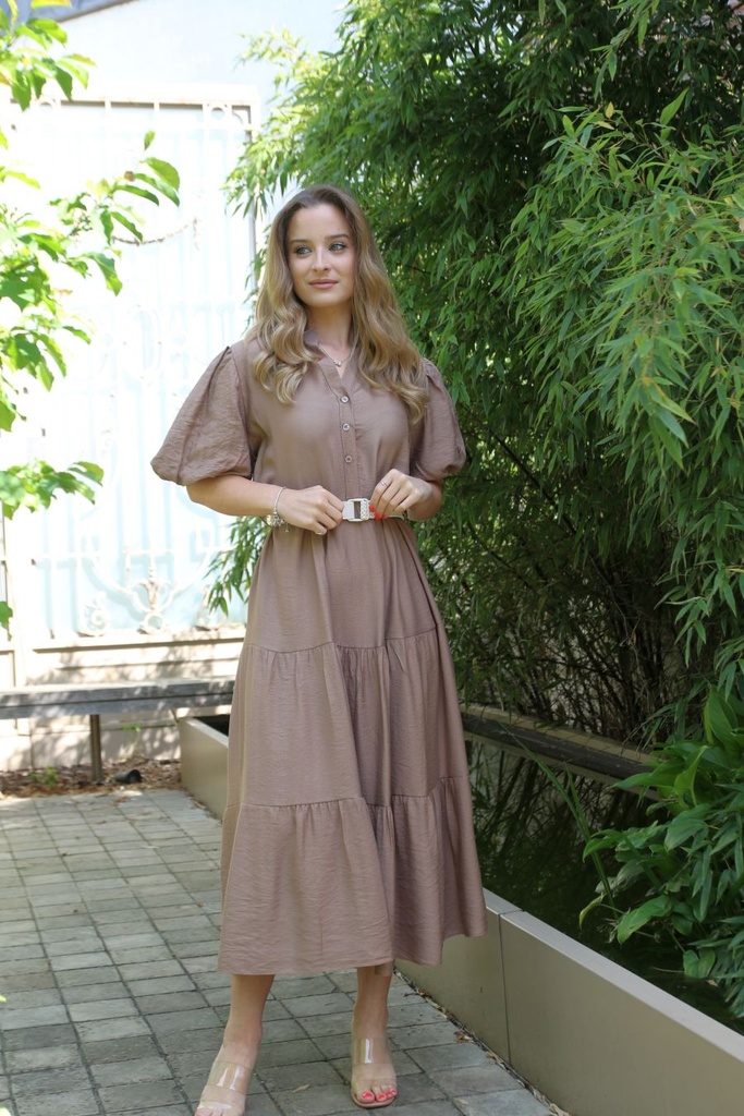 Robe longue Jena manches courtes bouffantes Jupe cloche à 3 étages