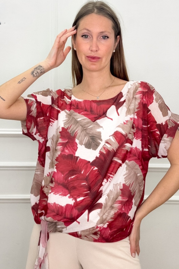 Blouse Jaycie nm43 verenprint open hals tailleknoop