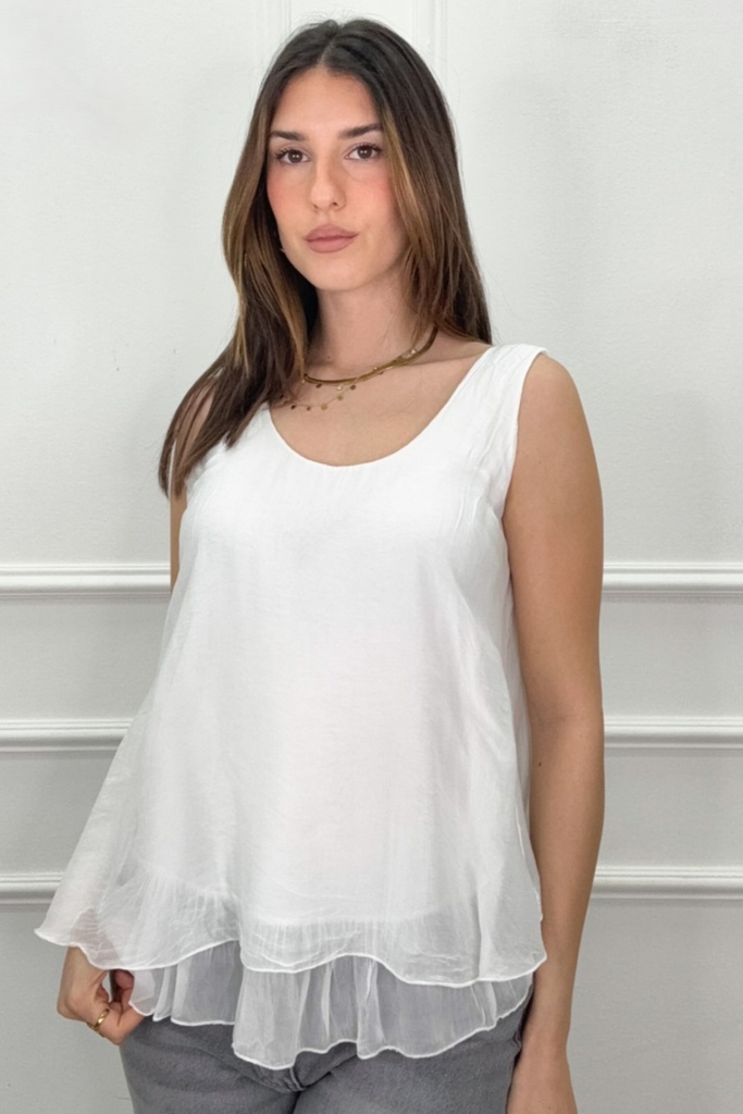 Zijde tank top Jayvin dubbellagig open hals