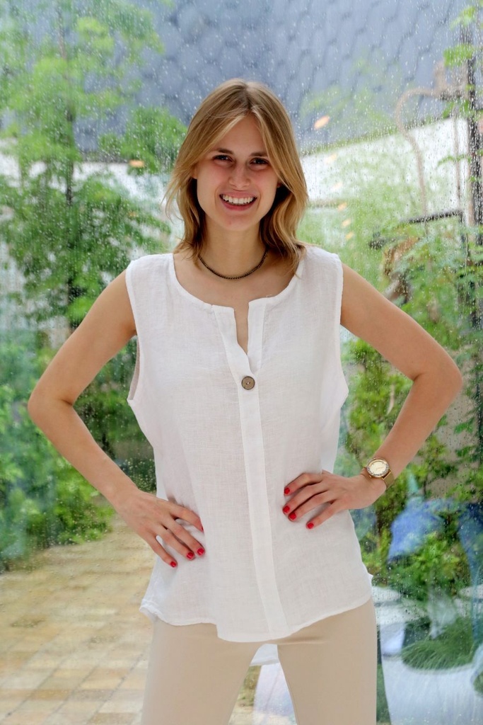 Mouwloze linnen blouse Jivan open hals