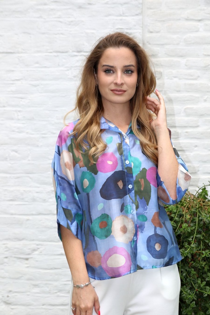 Blouse Juli nm85 wazig geschilderde bloemen tencel