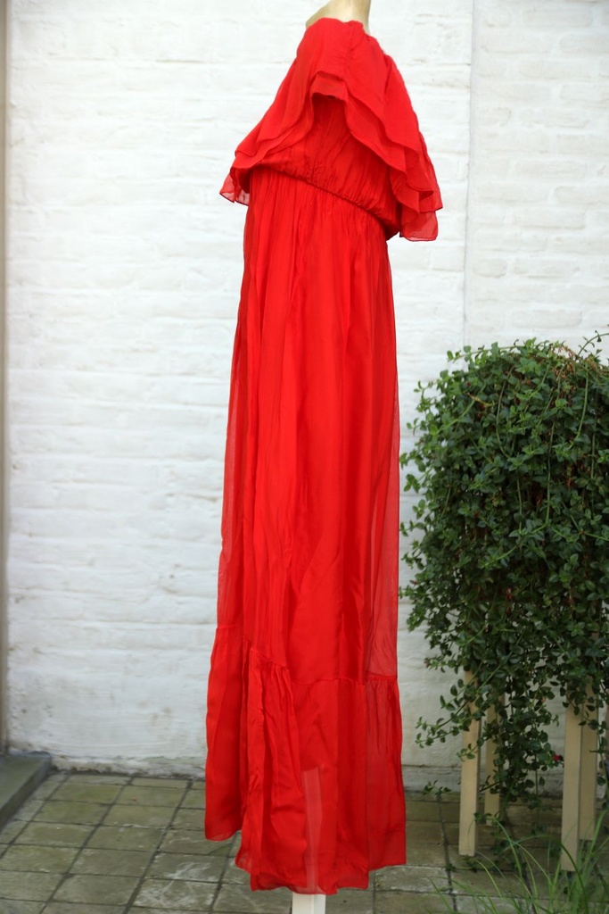 Lange off-shoulder jurk Karo nm98 dubbele volant