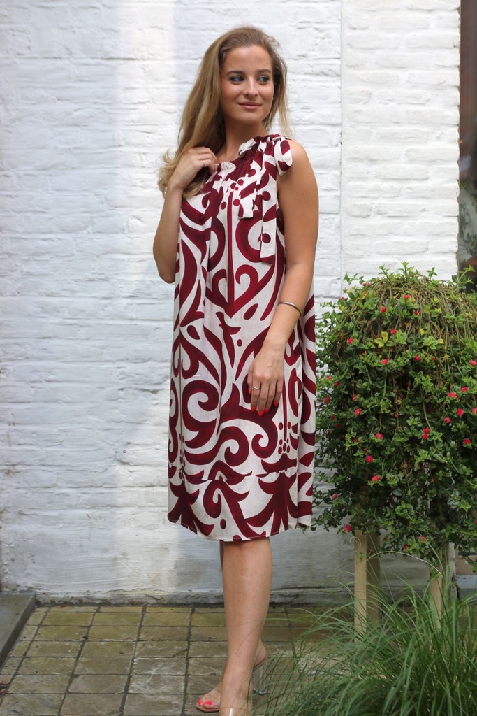 Dress Jerano nm100 oertekens print off-shoulder shoulder bow