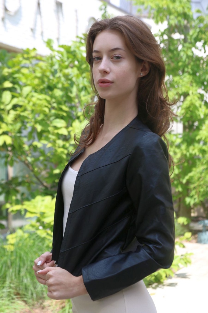 Veste en cuir éco Louisa 4 bandes diagonales