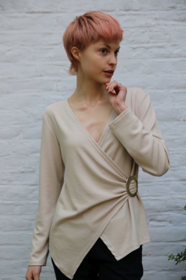 tricot pull Nona nm40 v-hals broche detail drapage