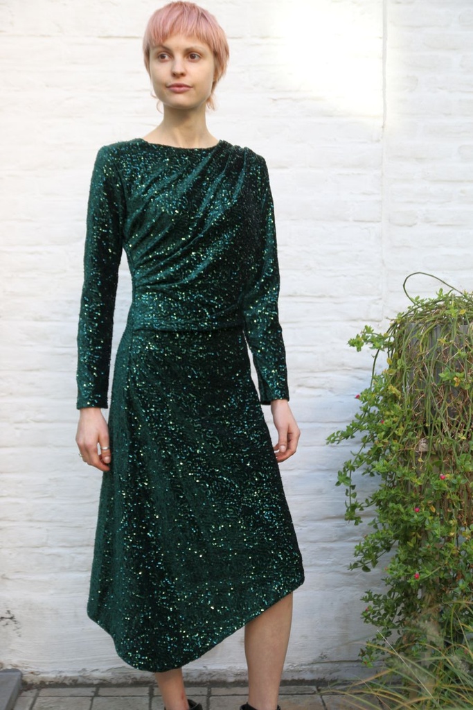 Feestjurk Lorenza nm34 pailletten buik en borstdrapage 