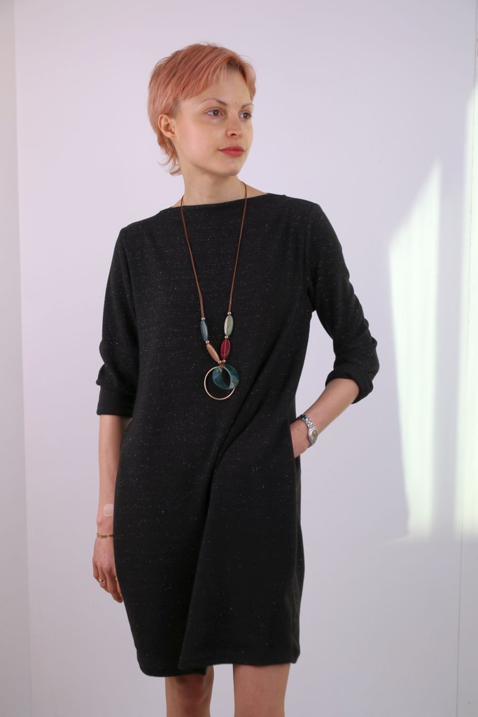 Tricot jurk Luiza nm5 glitterjersey boothals halssnoer