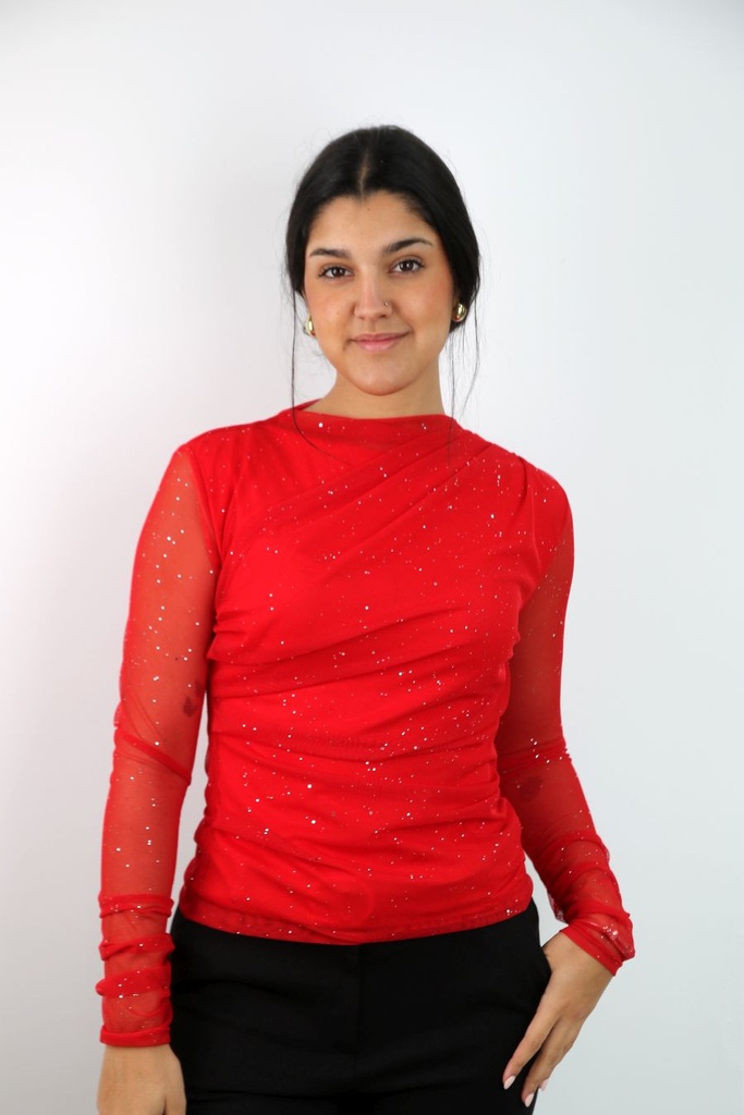 T-shirt Leela nm43 opstaande kraag linker schouder drapage 