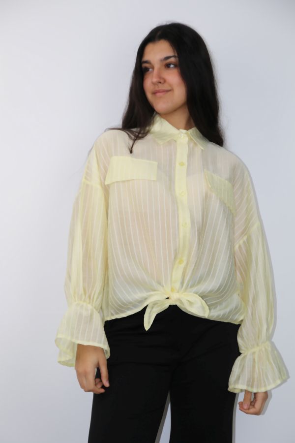 Transparante gestreepte blouse Renee met trompetmouw nm85
