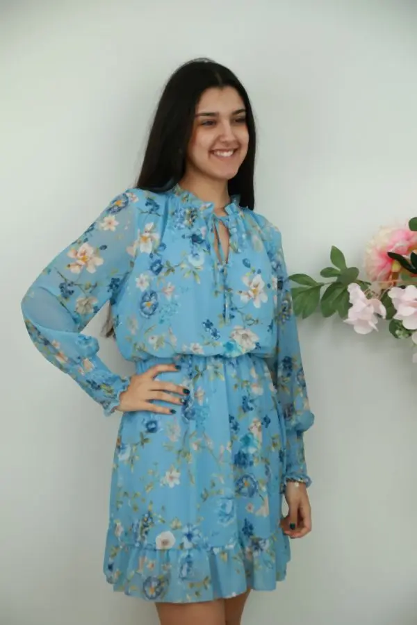 Nicol nm47 jurk bloemenprint ruchekraag gevoerd