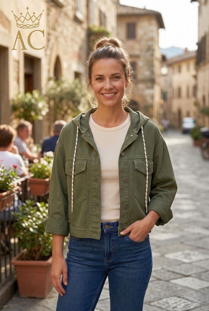 Jacket Oubaida capuchon met rijglint 2 borstzakken