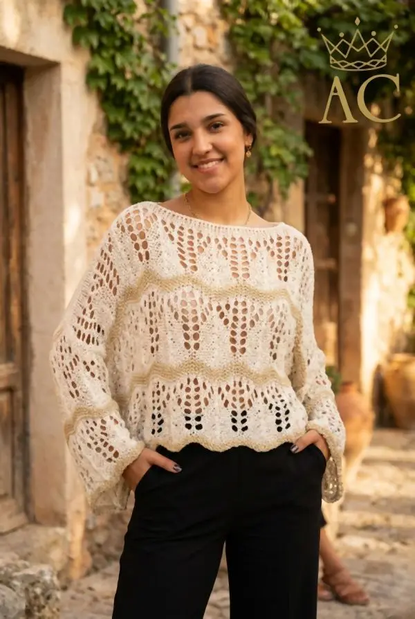 Pull Neveah nm80 ajour-steek lurexgaren ronde hals