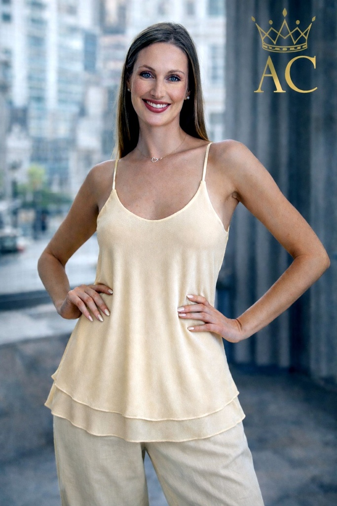 Top Obaid crepe double-layered top with adjustable spaghetti straps in A-line
