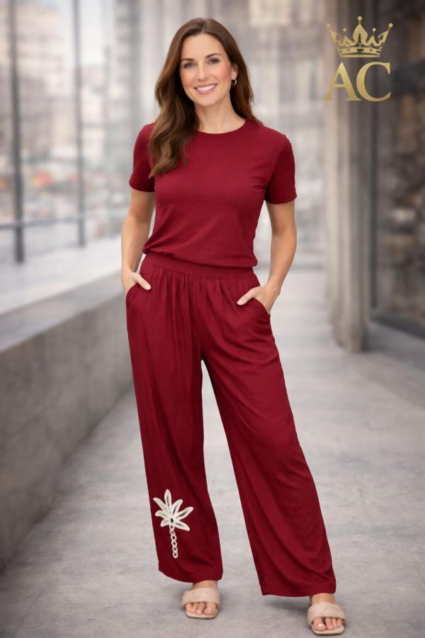 Pantalon Prince nm75 passepoil latéral brodé surpiqûre brodée fleur