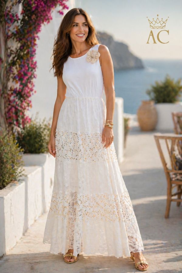 Robe Phillip nm94 jupe amovible en jute fleur dentelle paillettes or
