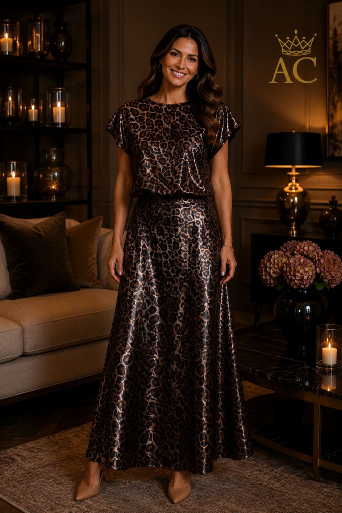 Tjeerd long skirt with leopard print and elastic waistband