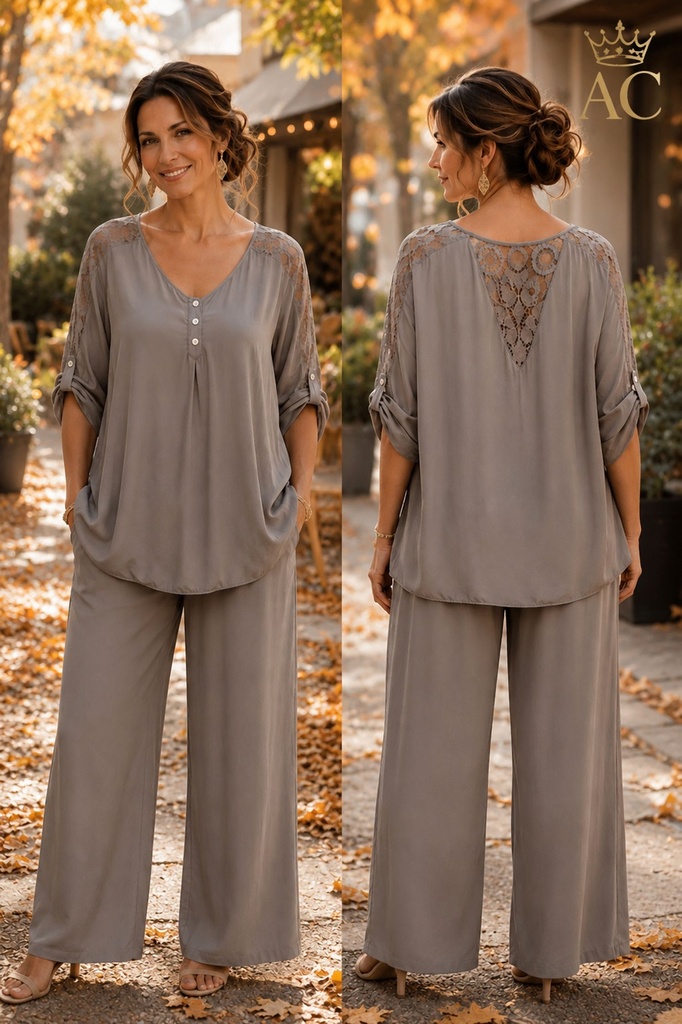 Blouse Tamara nm97 en soie, avec cordon de serrage aux manches, empiècements en dentelle aux épaules et dans le dos, fente et ourlet bouffant en dentelle