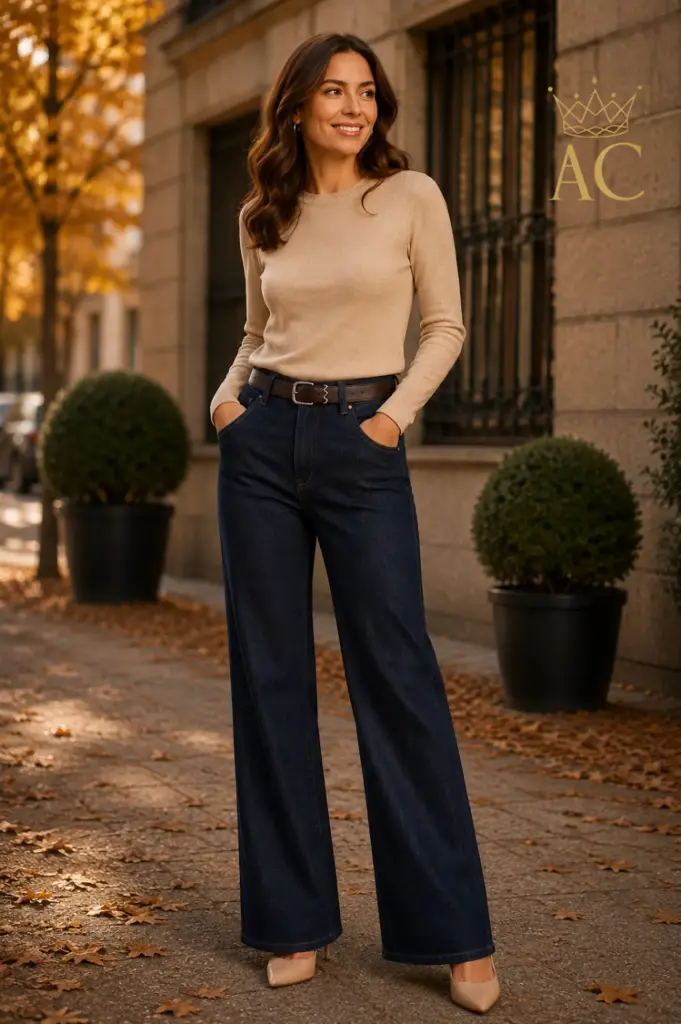Pantalon Tesse nm98 à coupe droite, taille haute et ceinture moyenne