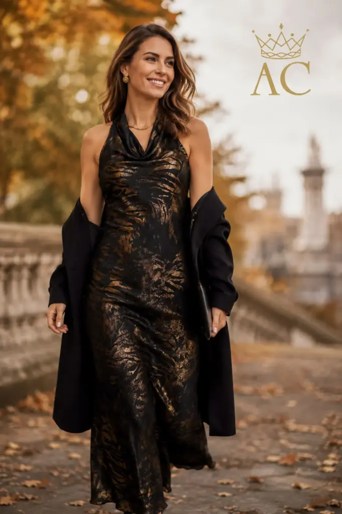 robe Trevor à imprimé tigre, dos nu et col drapé