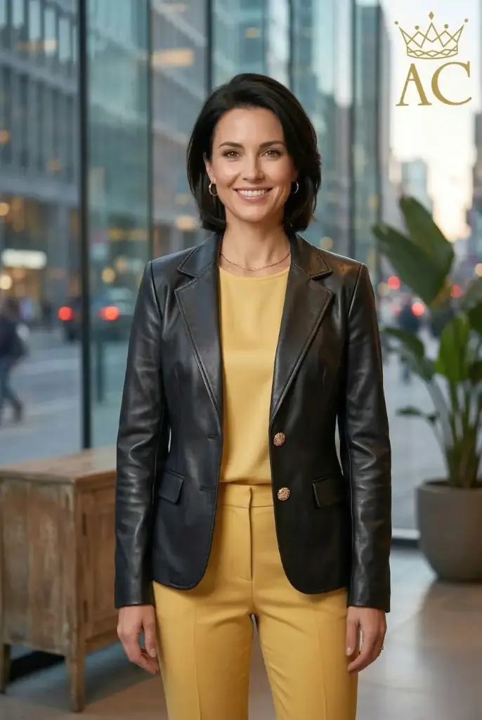 Pinar Jacket, NM55 Eco Leather, Lapel Collar, Raw Gold-Plated Buttons