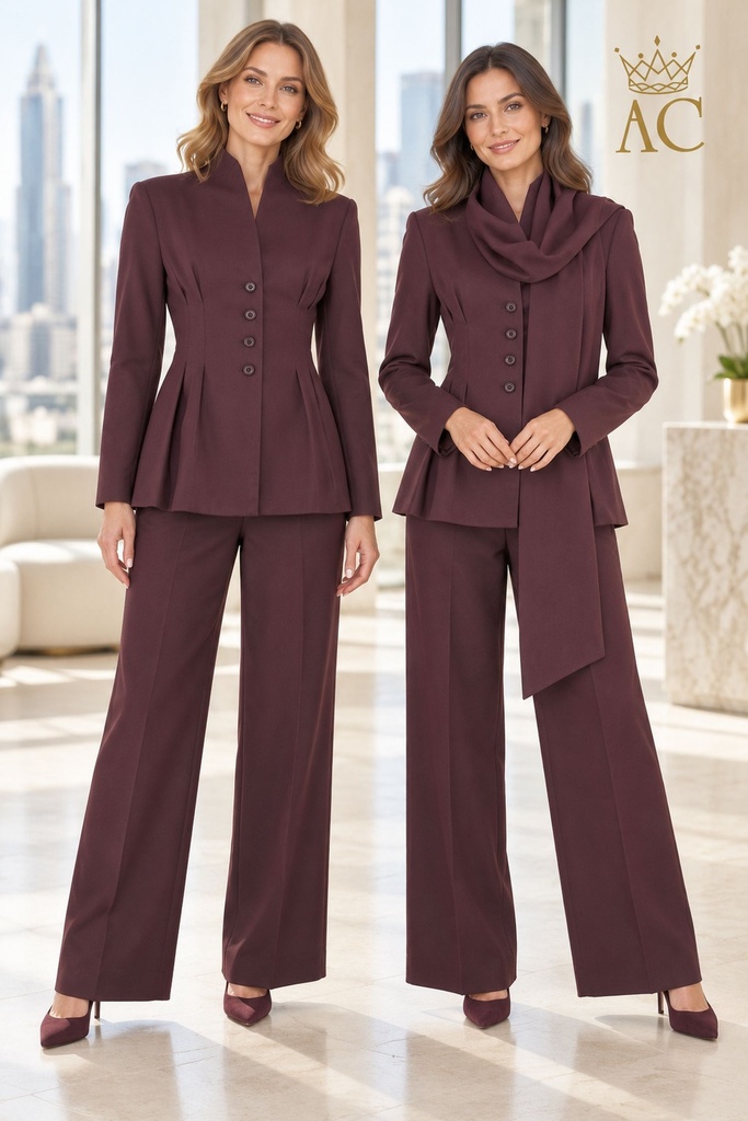 Ensemble pantalon Valente nm33 en gabardine, col châle, 4 pinces poitrine