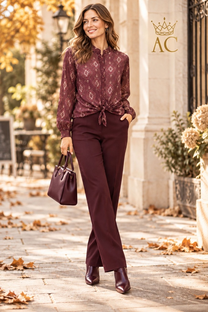 Blouse Taran nm85 barok ruit sjabloon opstaande Tunesische kraag gepofte manchet tailleknoop