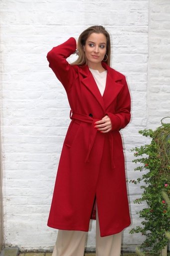 Manteau long Liene grand col pointu tissu côtelé en diagonale
