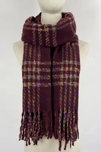 [200706] Zachte, fijngeweven sjaal Marco met veelkleurige ruit en franjes nm100 