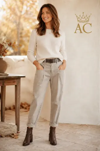 [202623] Broek Tabe nm98 horizontale zakken ecoleren riem mom's fit