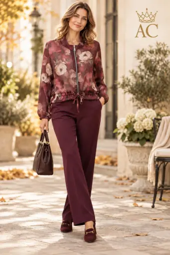[202677] Tencel blouson teijn nm85 anemoontapijt gepofte manchet ritssluiting taille rijglint