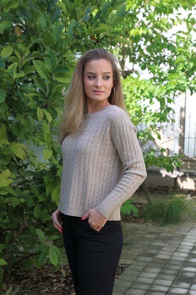 [10017420] Pul Lani nm90 kabelstek open hals bevat kasjmier en wol - Donkerbeige Detail