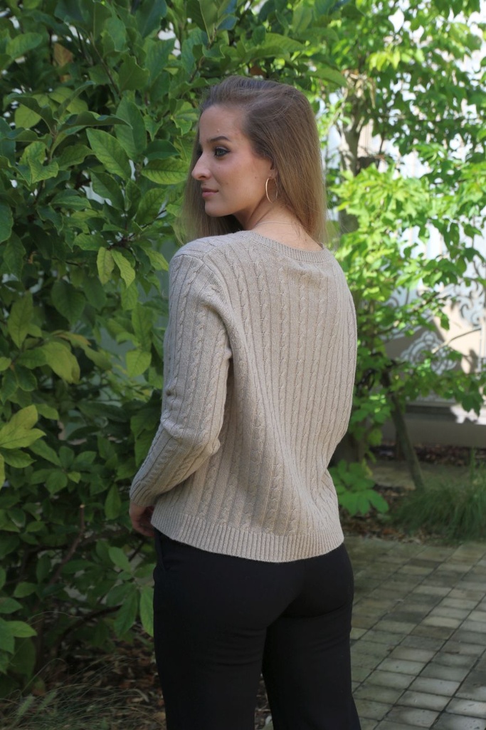 [10017420] Pul Lani nm90 kabelstek open hals bevat kasjmier en wol - Donkerbeige Detail