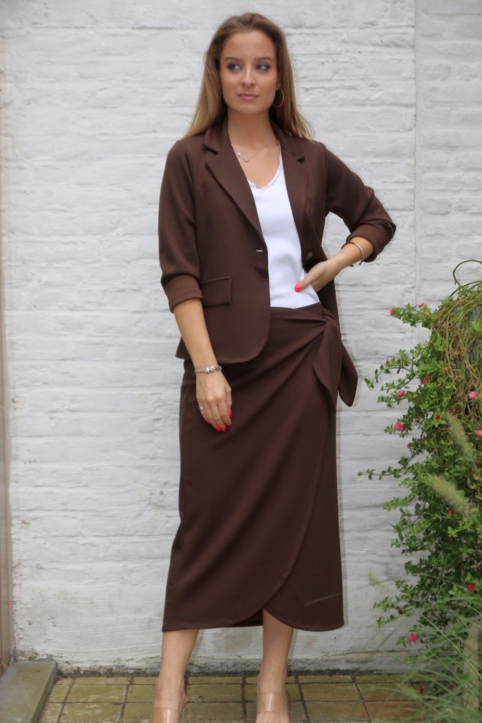 [10017336] Blazer Lilian nm38 reverskraag fijn geribd  - Bruin Detail
