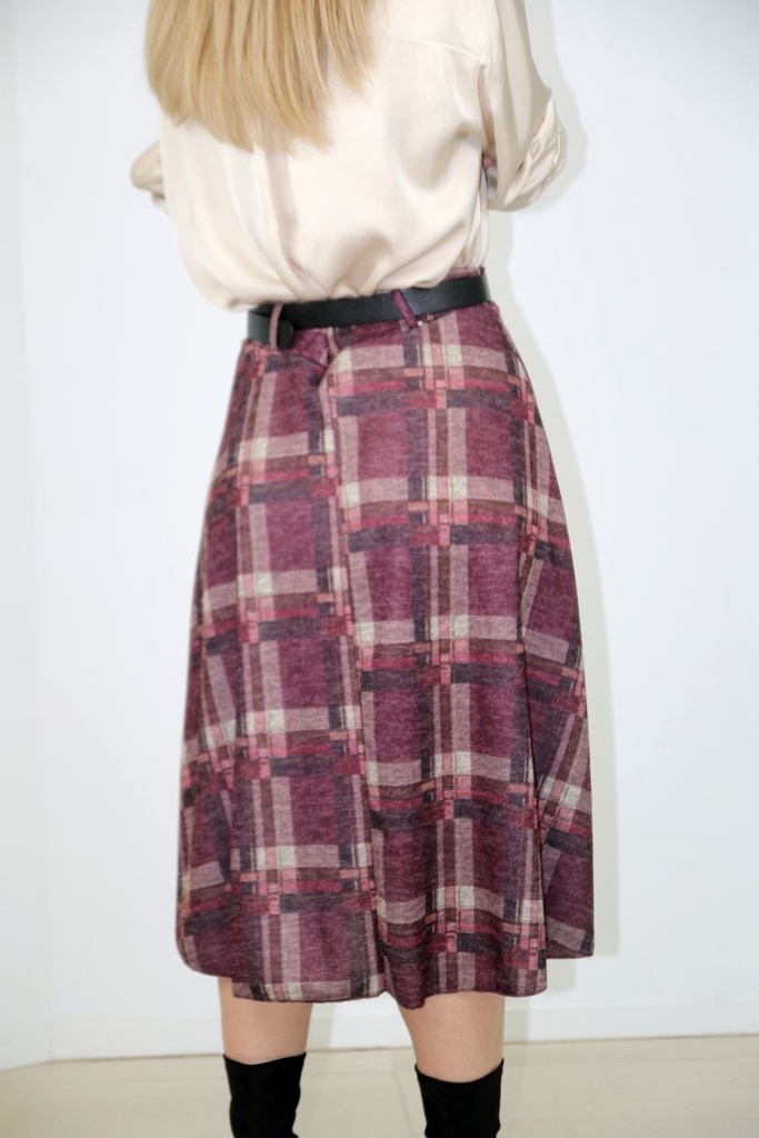 [10017463] Lyra nm12 madras Schotse ruit klok onder knie ecoleren riem - Bordeaux-beige Detail