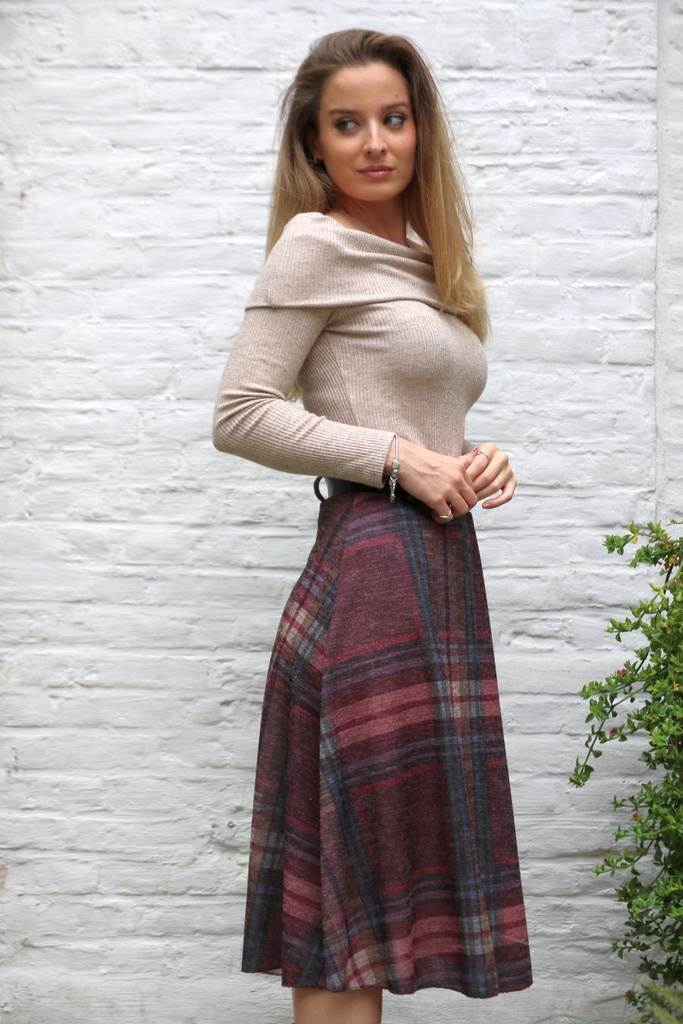 [10017463] Lyra nm12 madras Schotse ruit klok onder knie ecoleren riem - Bordeaux-beige Detail