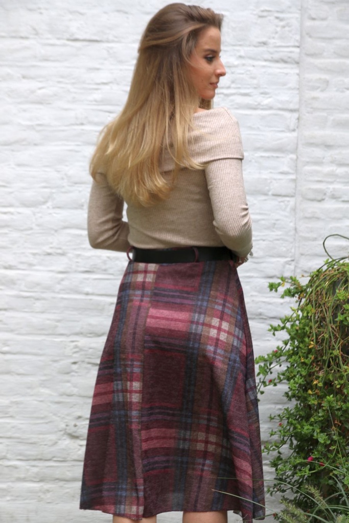 [10017463] Lyra nm12 madras Schotse ruit klok onder knie ecoleren riem - Bordeaux-beige Detail