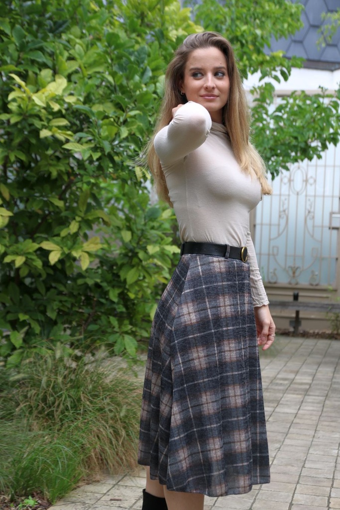 Klokrok Levon nm12 medium madras Schotse ruit  - Donkergijs-beige Detail