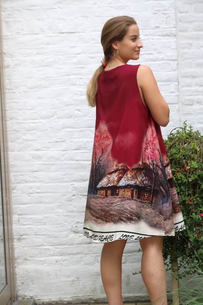 Dress Moos forest with house nm100 - Bordeaux-bruin Detail
