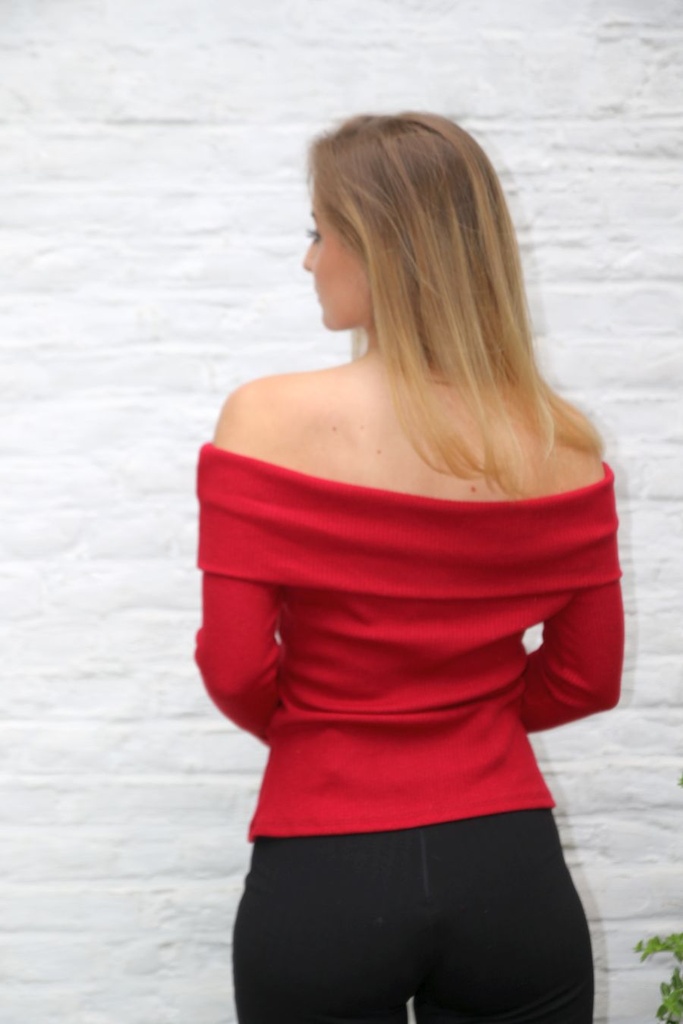 [10017467] Pul Leonardus nm50 off shoulder fijn geribd lurex - Rood Detail
