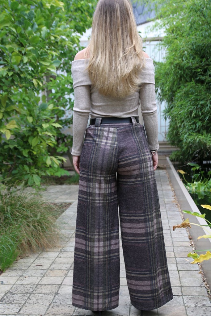 [10017465001] Loraine nm12 XL schotse ruit flarebroek flanel jersey (Bruin-beige) - Detail