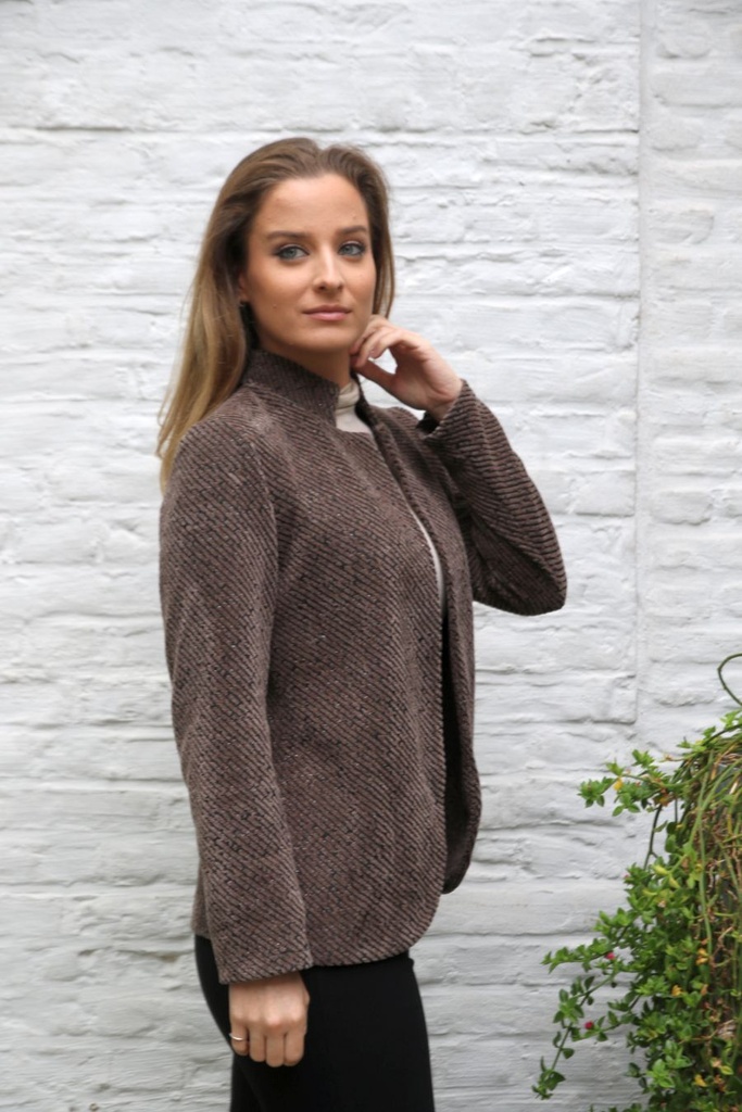 Tricot vest Linne diagonale streepjacquard - Bruin-zwart Detail